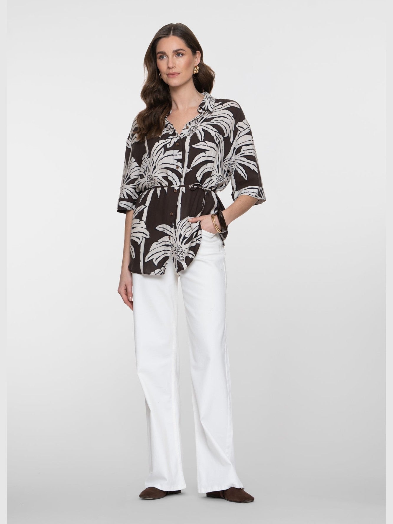 63293 - 20 775 Blouse met print bruin/ecru - Castelijn mode