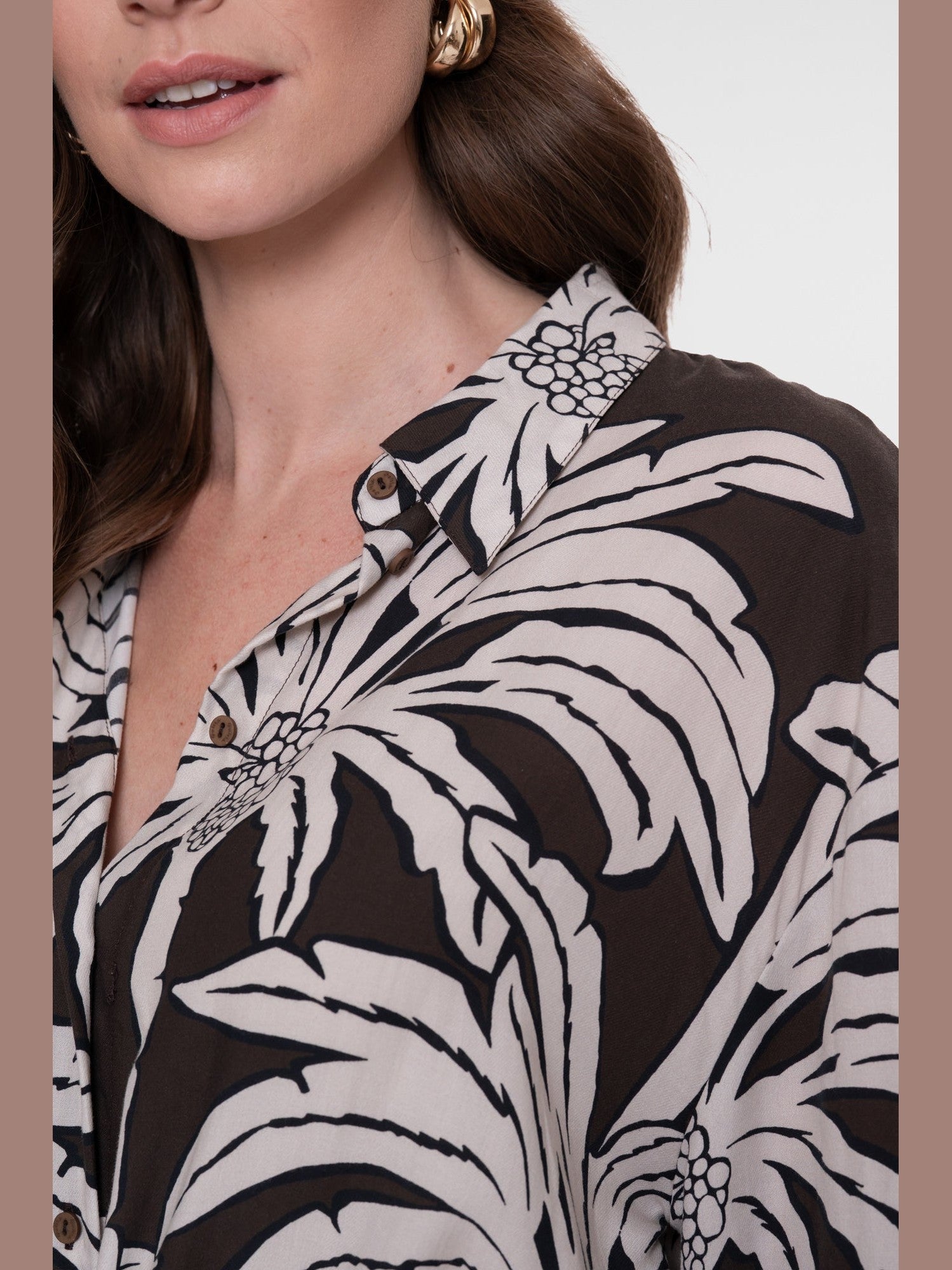 63293 - 20 775 Blouse met print bruin/ecru - Castelijn mode