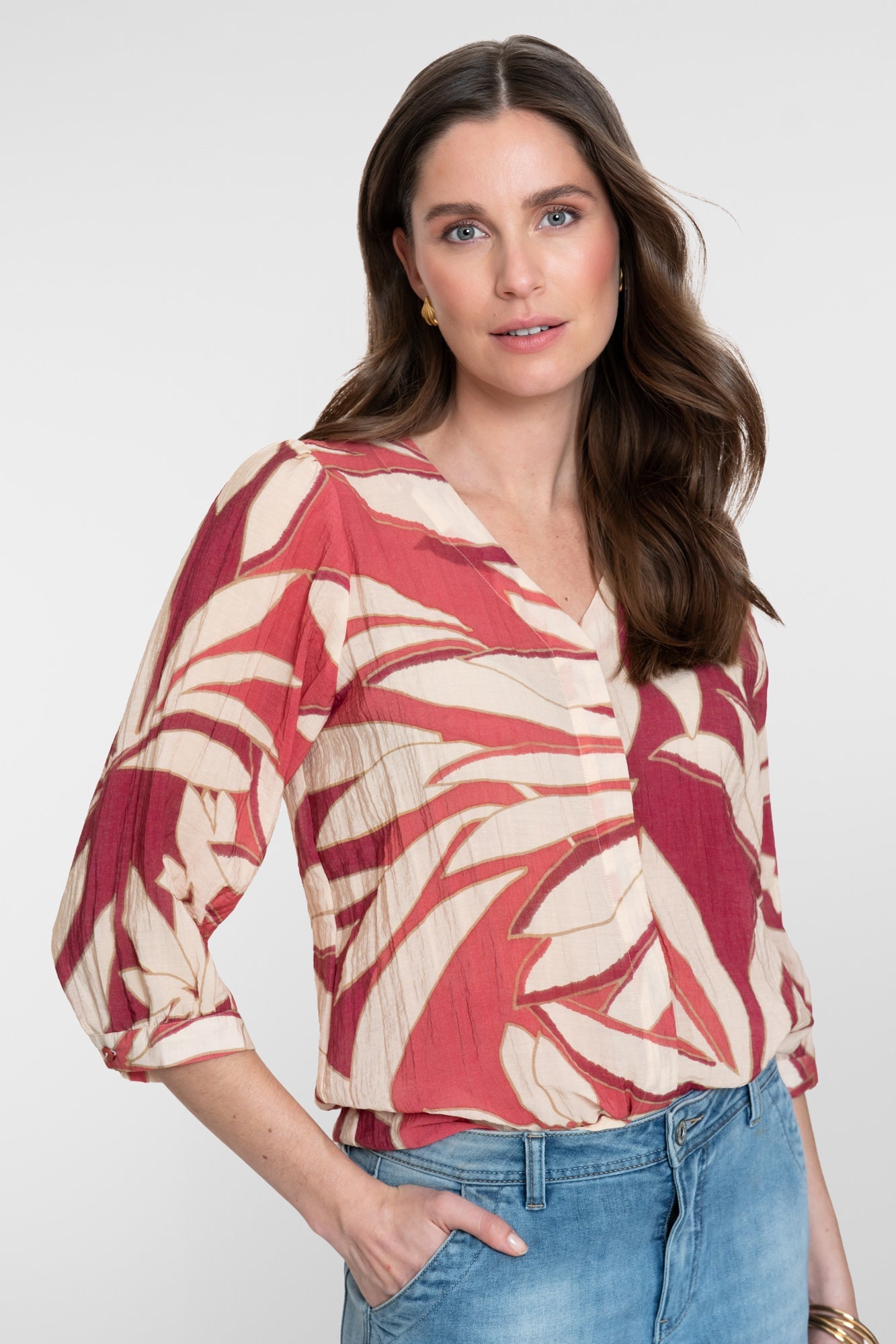 63443 - 20 Blouse Print Raspberry Coral - Castelijn mode