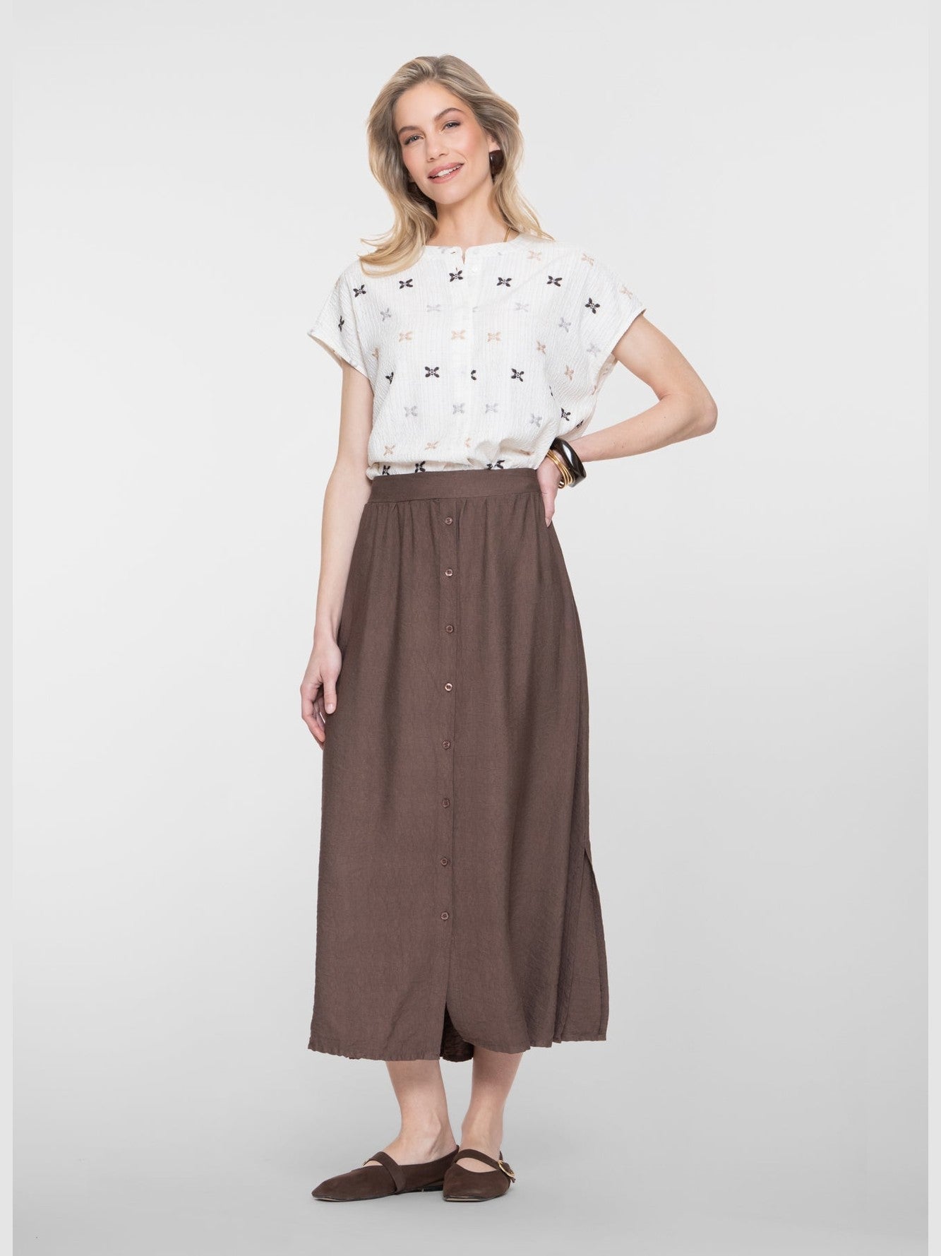 63444 - 20 Blouse Beige Wit Linnenmix - Castelijn mode