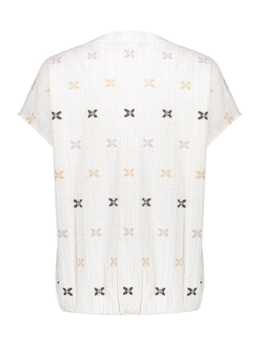 63444 - 20 Blouse Beige Wit Linnenmix - Castelijn mode