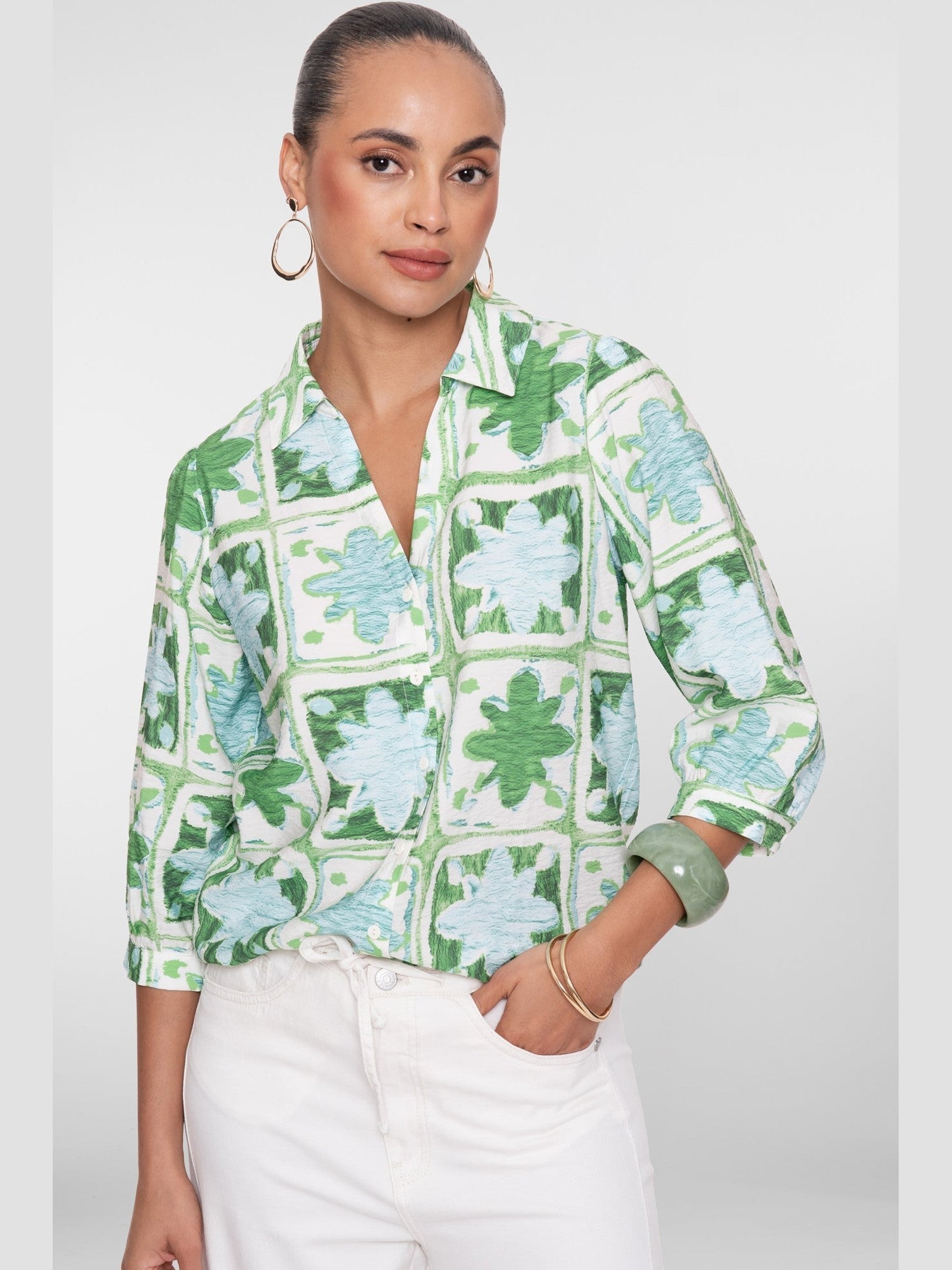 63470 - 20 Blouse Groen/Lichtblauw Viscosemix - Castelijn mode