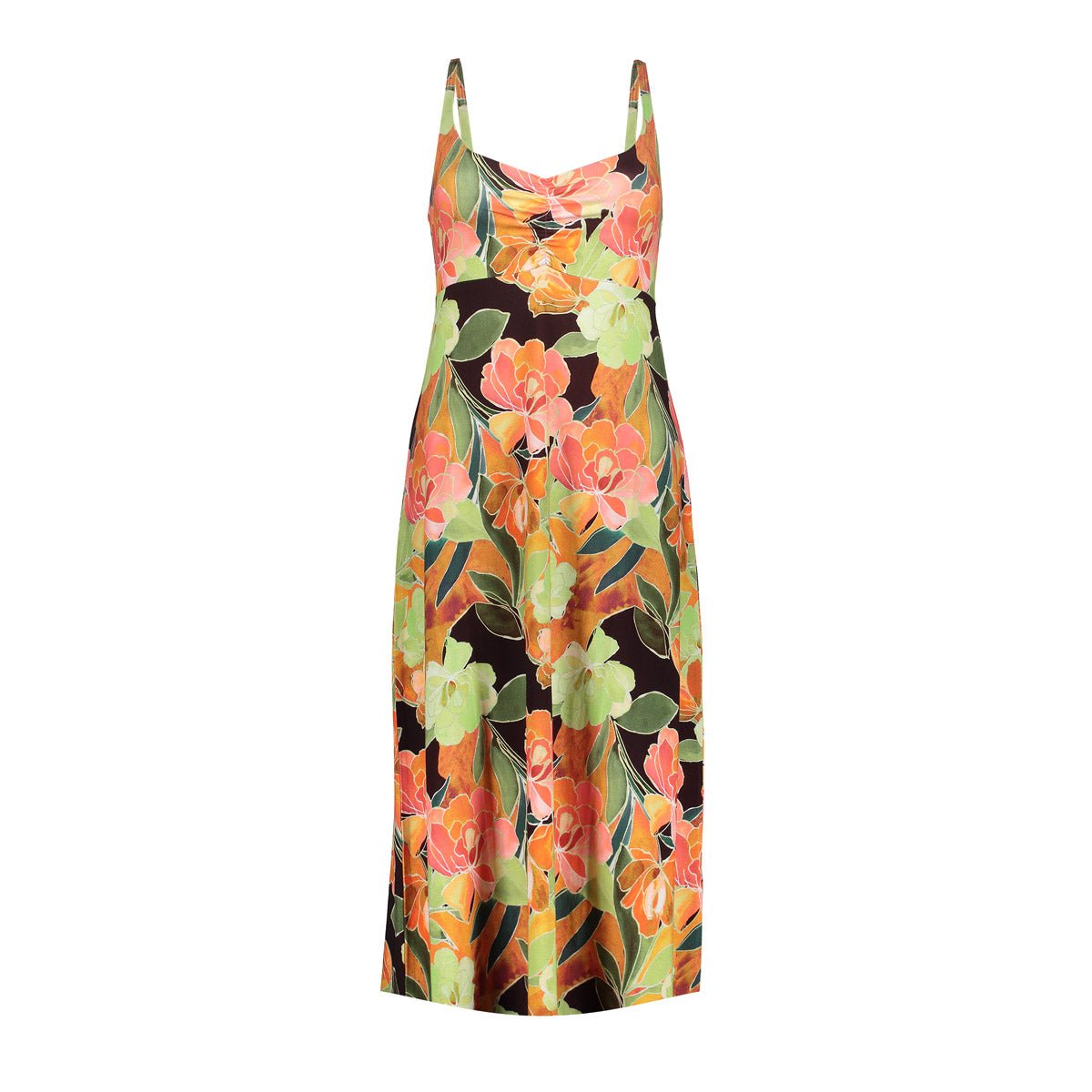 67151 - 60 Jurk Lang Print Coral Groen - Castelijn mode