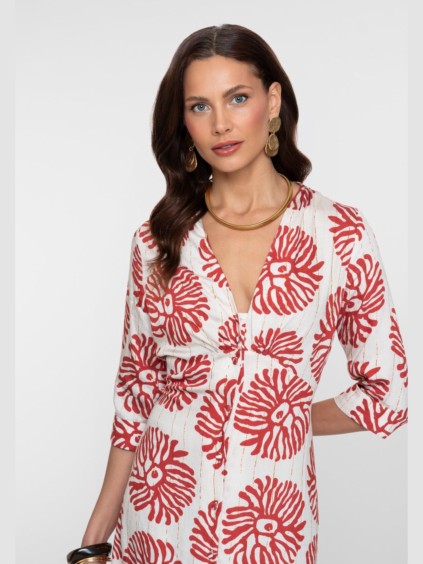 67330 - 26 Jurk Print Rood Ecru - Castelijn mode