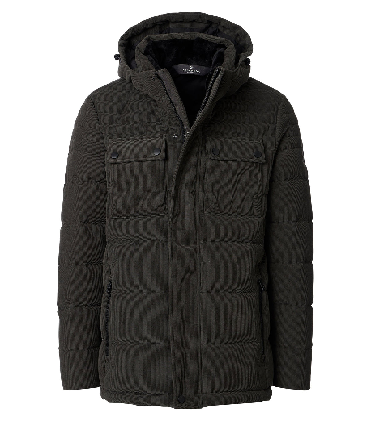 Winterjas Ribcord Legergroen