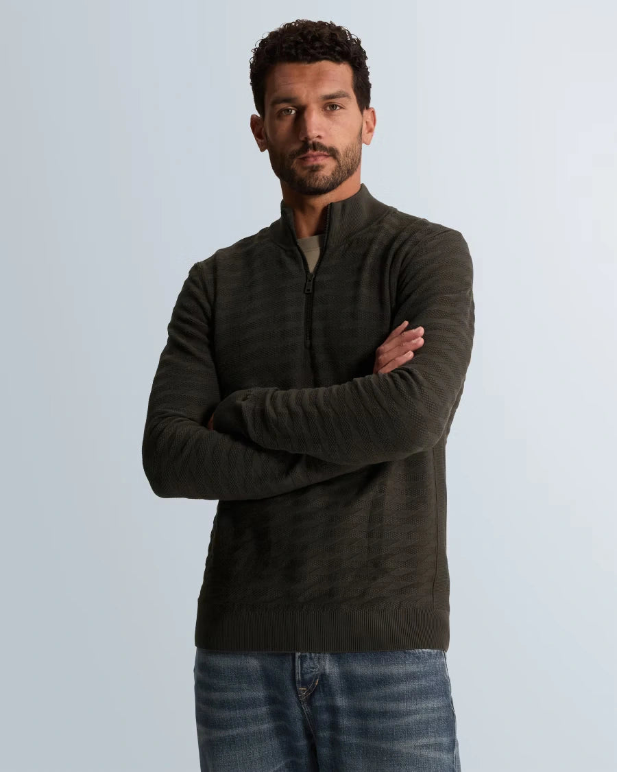 Half Zip Trui Structuur Antraciet