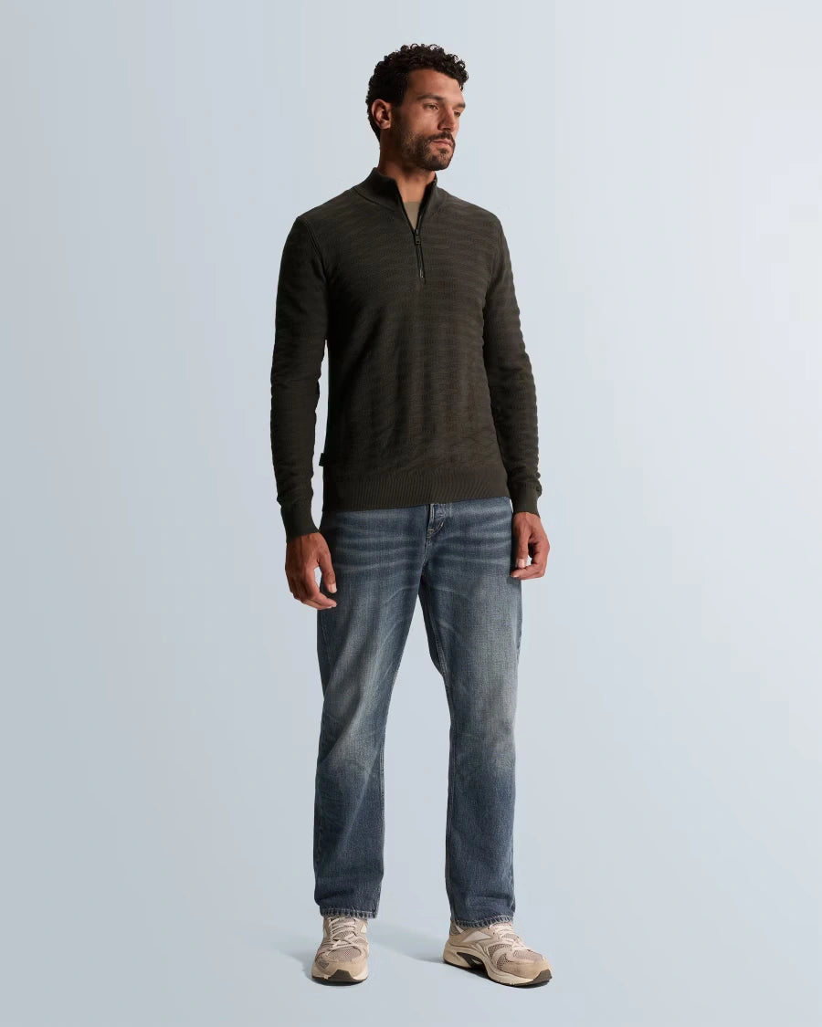 Half Zip Trui Structuur Antraciet