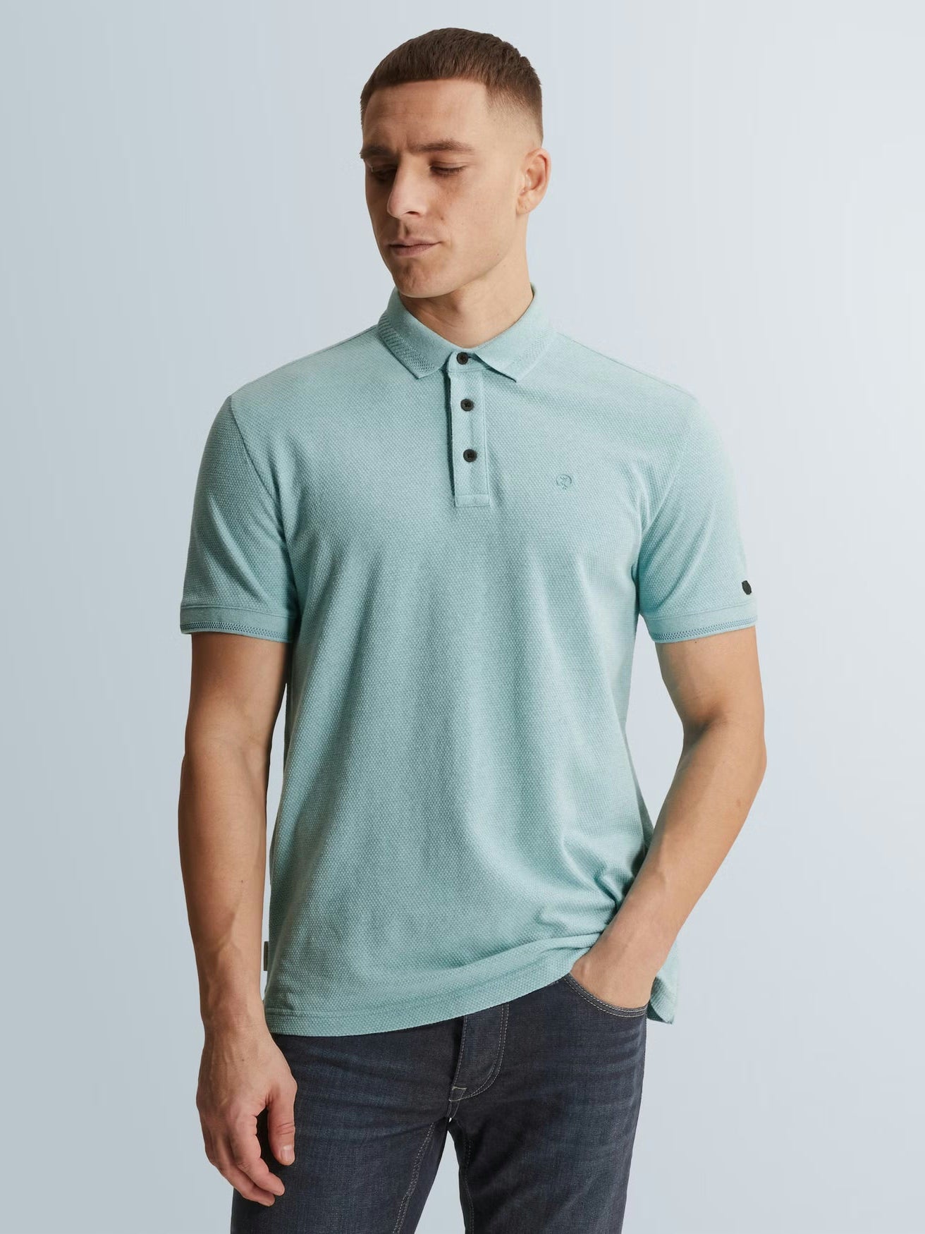 Polo Structuur Slim Fit Blauw