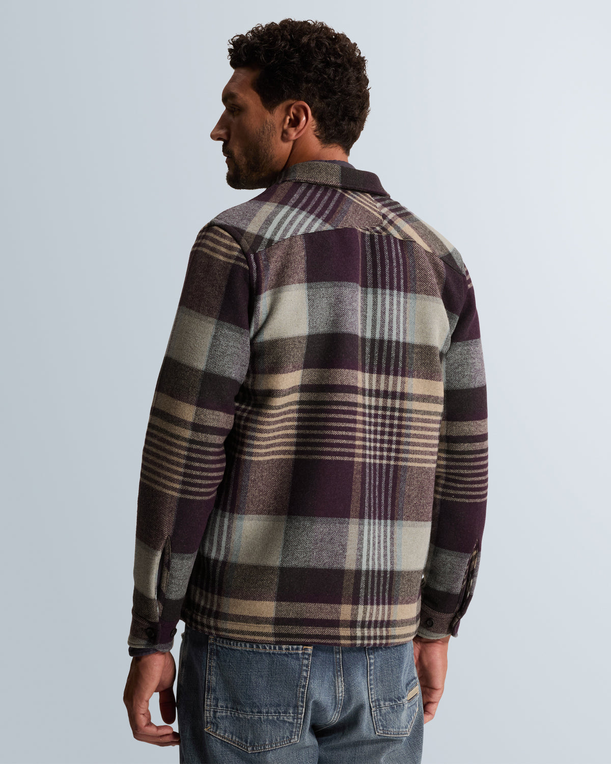 Cast Iron overshirt paars – wolblend ruitpatroon