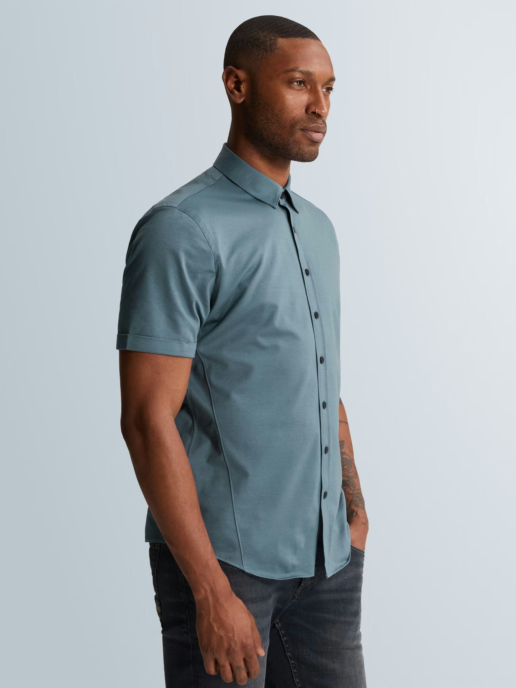 Overhemd Korte Mouw Jersey Slim Fit
