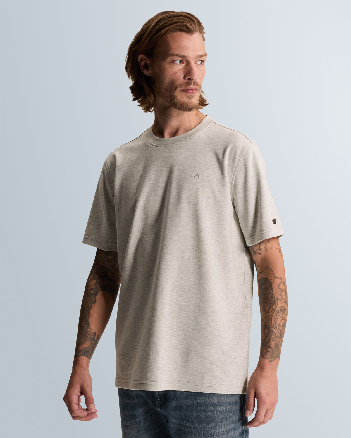 Cast Iron t-shirt grijs – interlock melange ronde hals