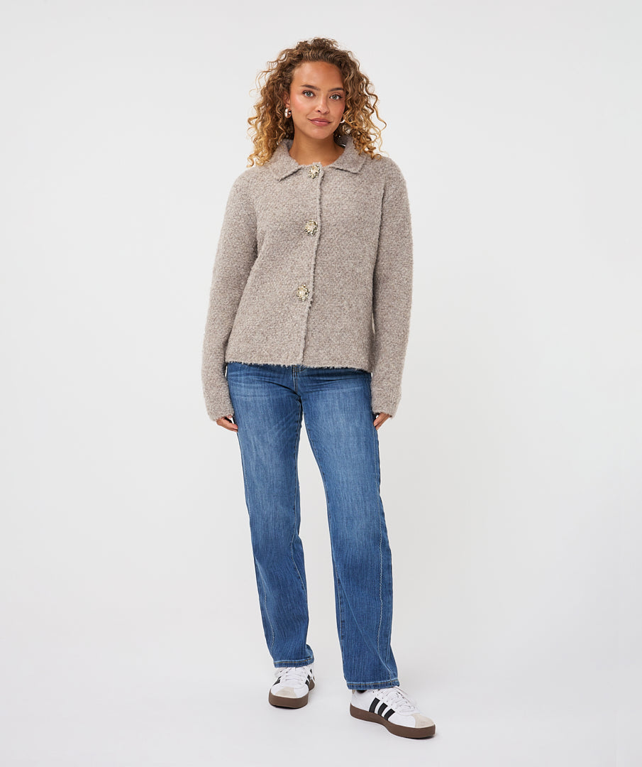 Vest Bouclé Sierknopen Taupe