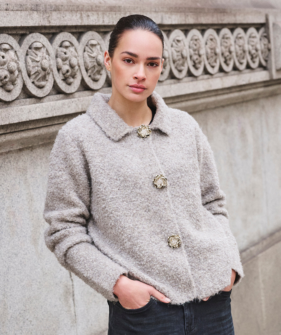 Vest Bouclé Sierknopen Taupe