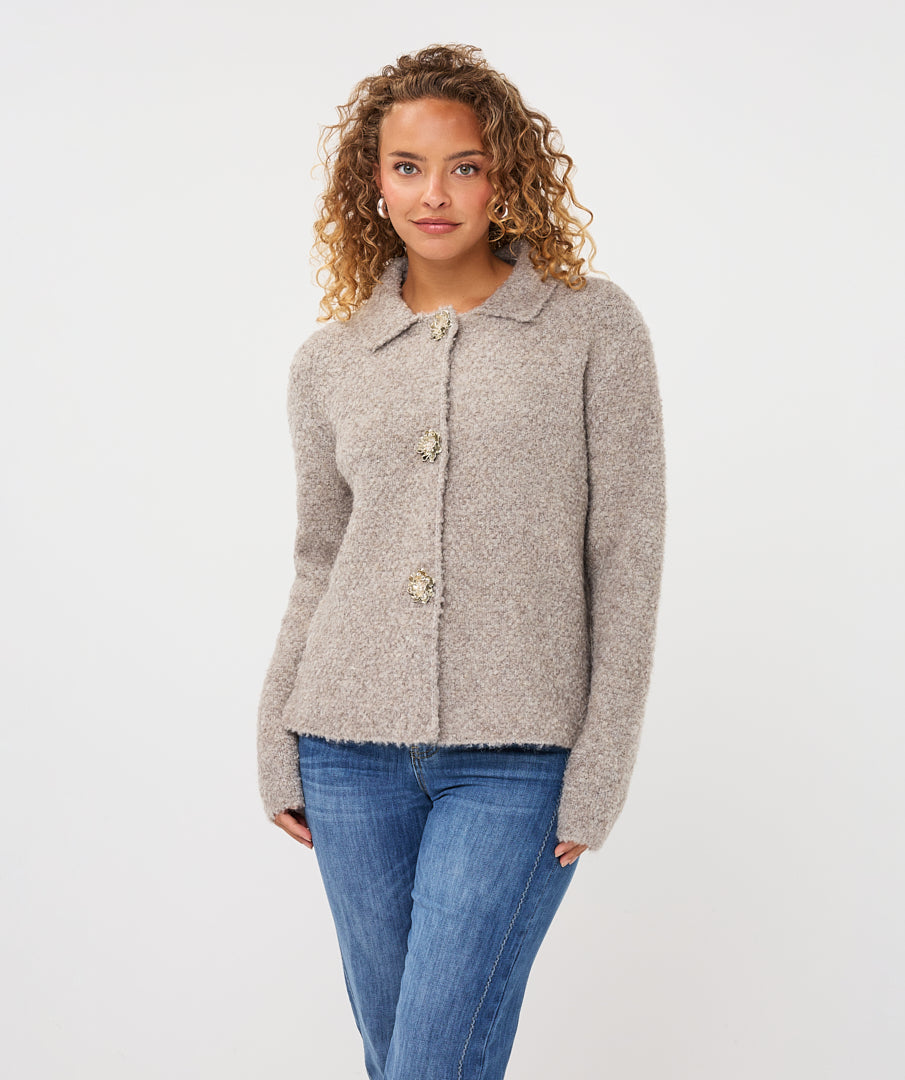 Vest Bouclé Sierknopen Taupe