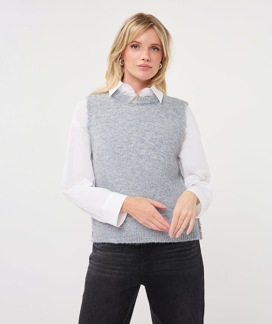 Gilet Strass Lichtgrijs
