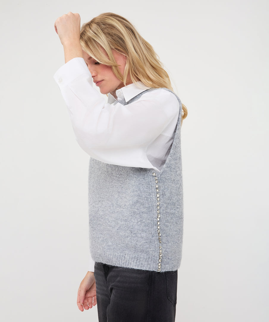 Gilet Strass Lichtgrijs