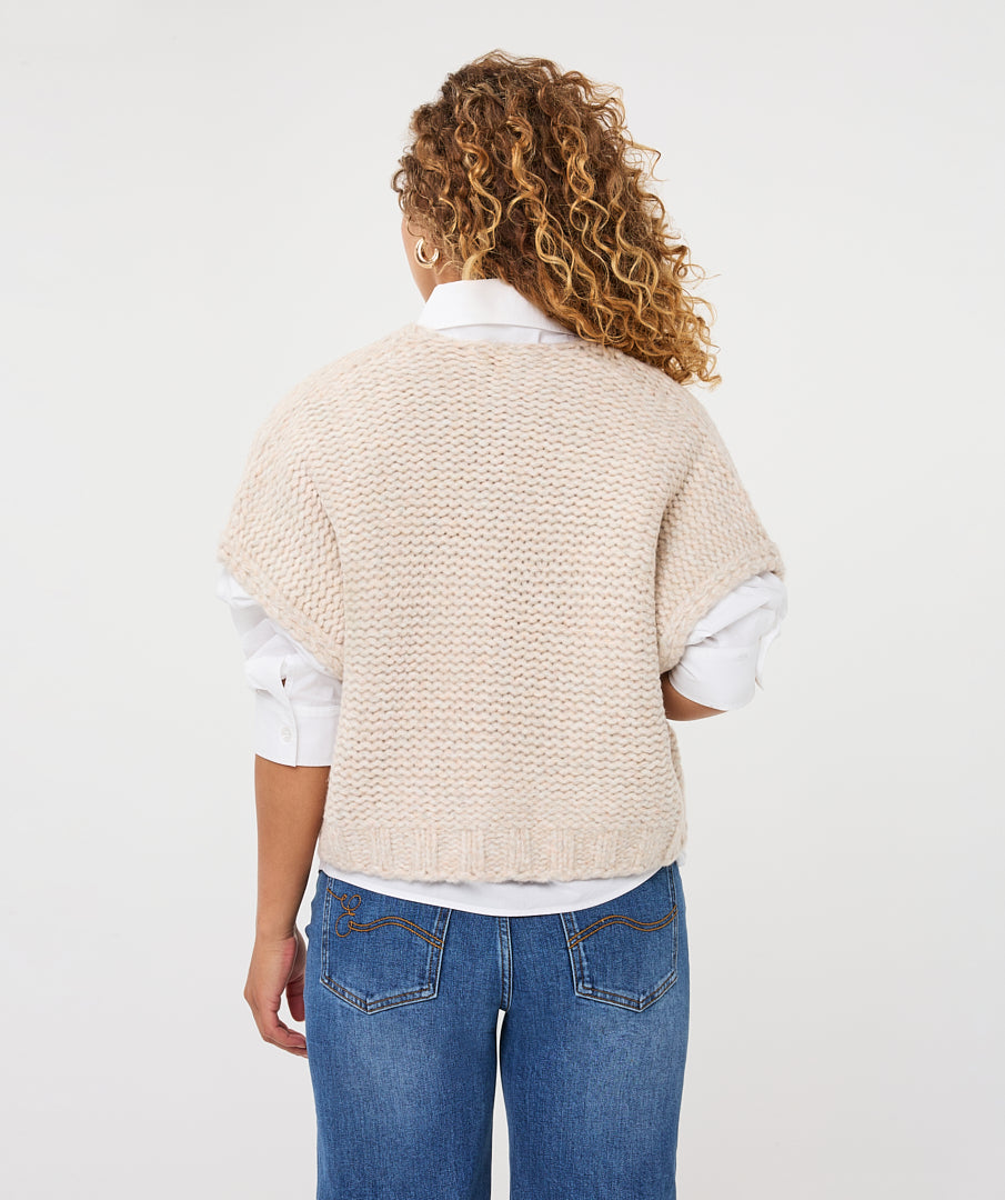 Gilet Grofgebreid Beige