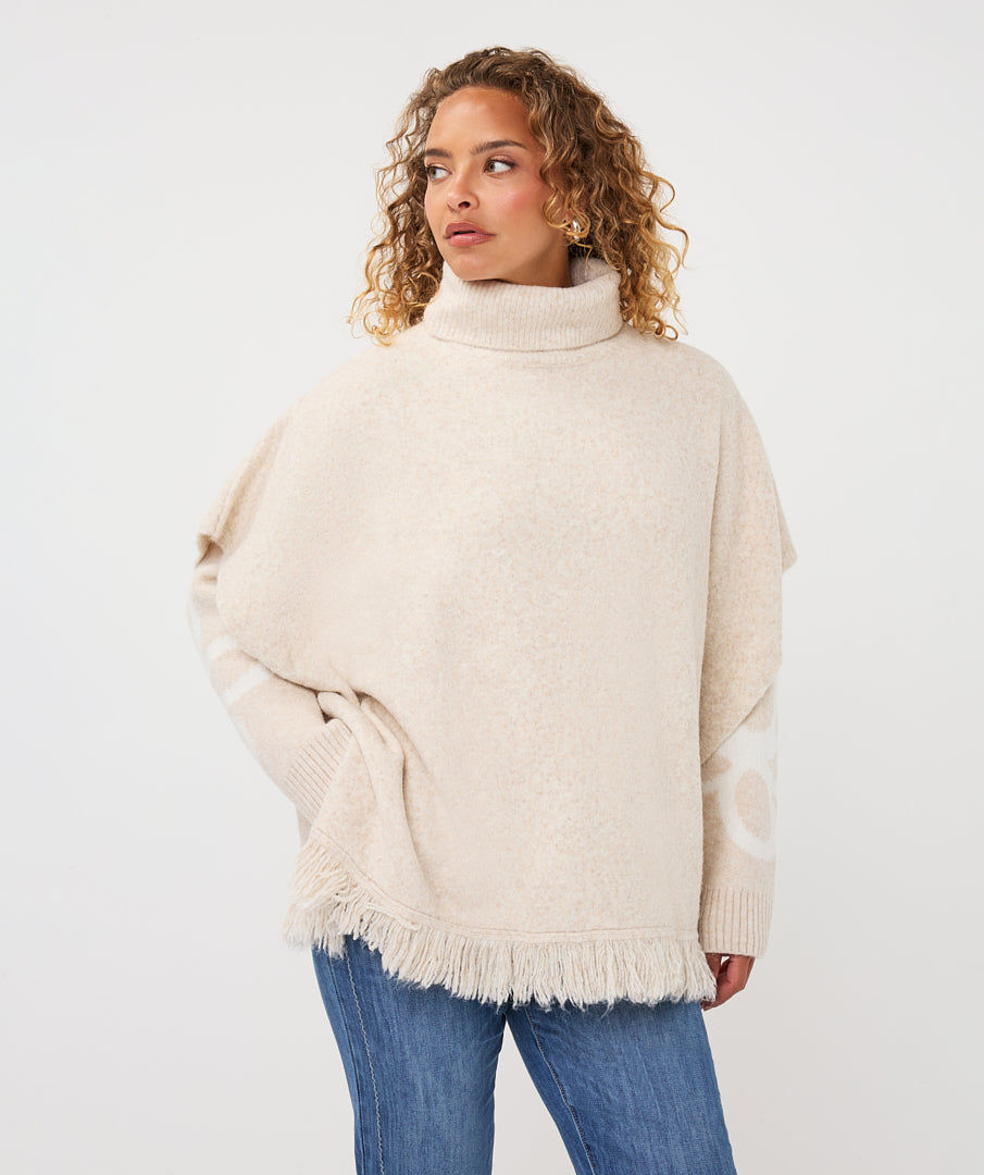 Poncho Col Franjes Beige