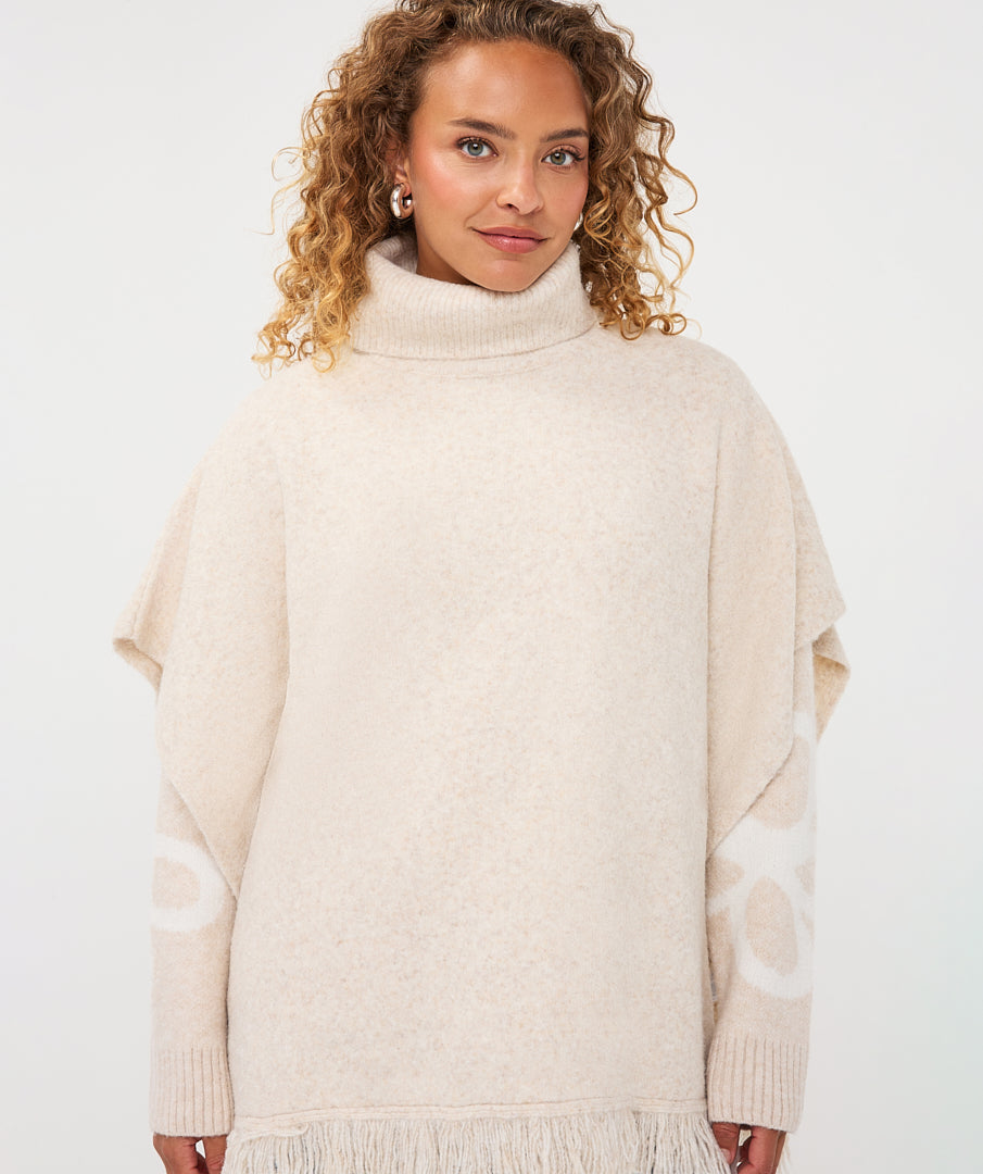 Poncho Col Franjes Beige