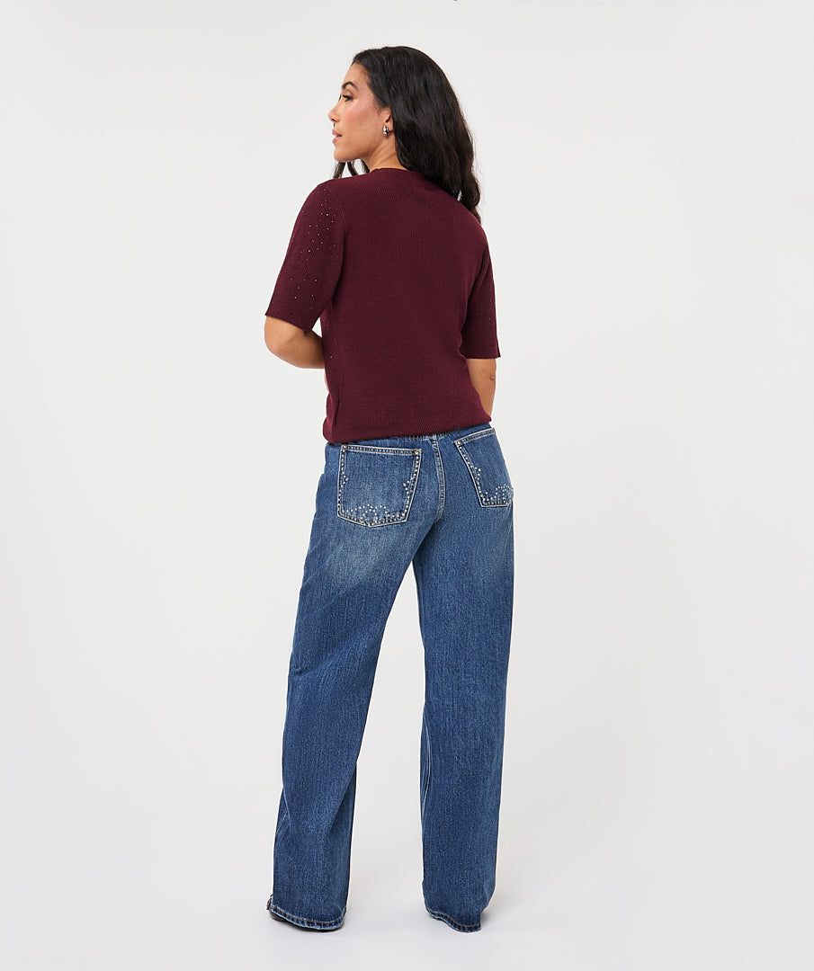Trui Studs Korte Mouw Bordeaux