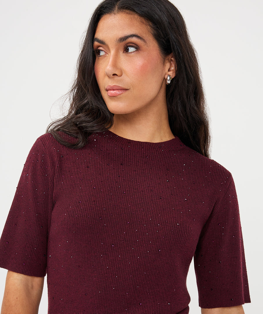 Trui Studs Korte Mouw Bordeaux