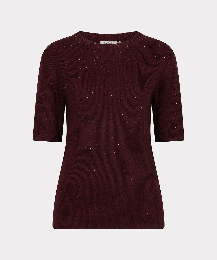 Trui Studs Korte Mouw Bordeaux