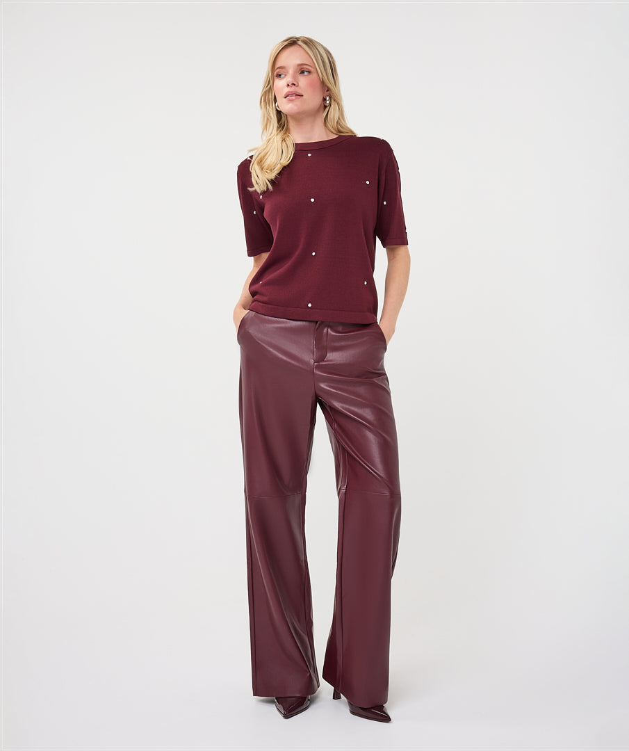 Wijde Broek Leatherlook Bordeaux