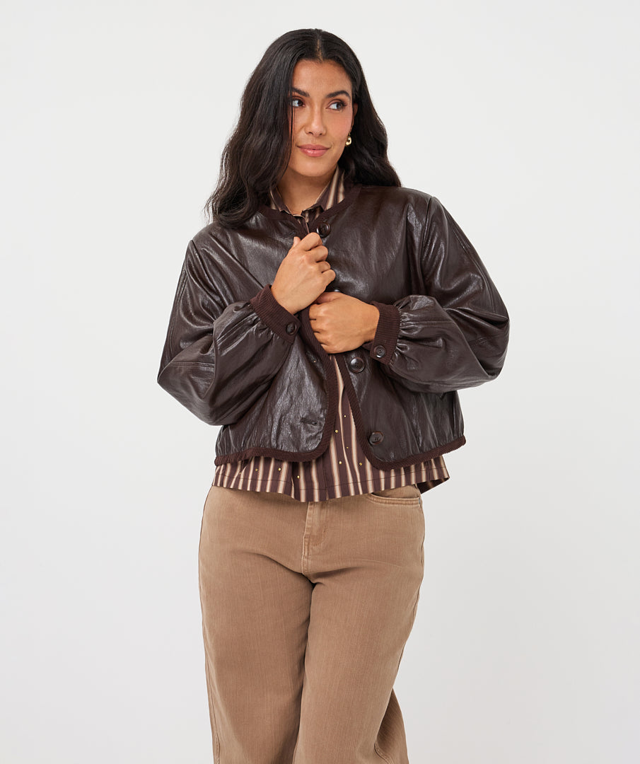 Korte Jas Leatherlook Bruin