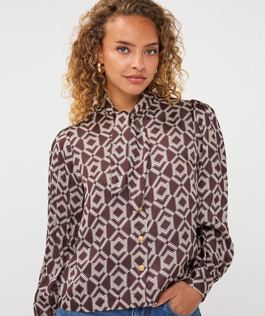 Blouse Strik Print Bruin