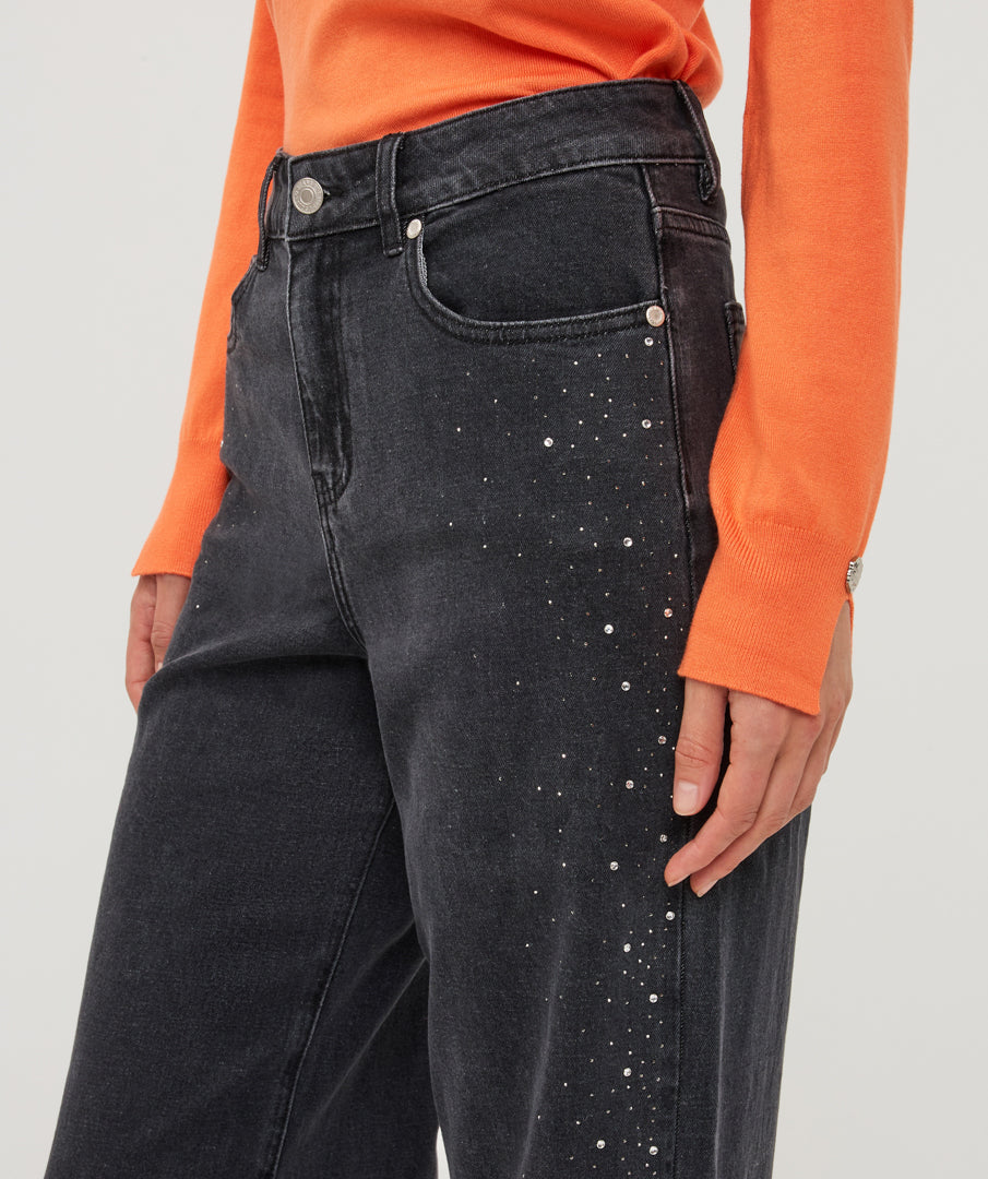 Wide Jeans Strass Zwart