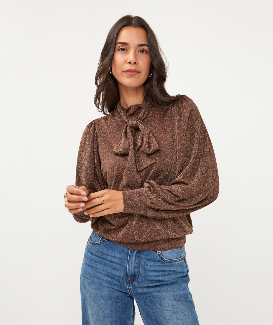 Blouse Strik Lurex Bruin