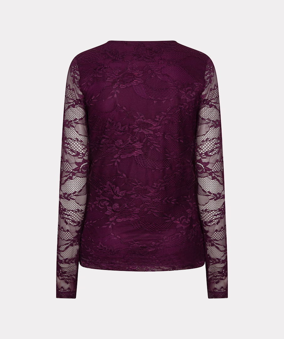 Top Kant Lange Mouw Bordeaux