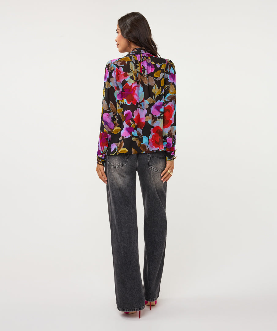 Blouse Bloemenprint Zwart