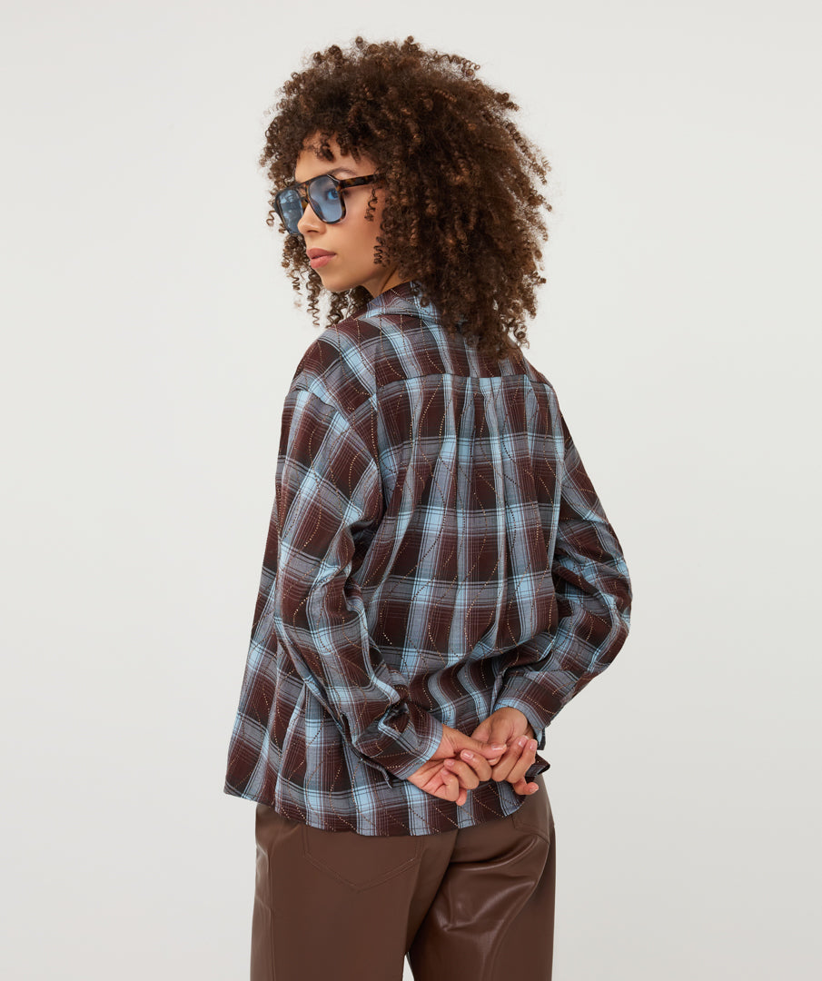 Blouse Ruit Strass Bruin