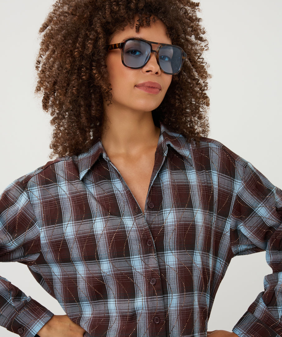 Blouse Ruit Strass Bruin