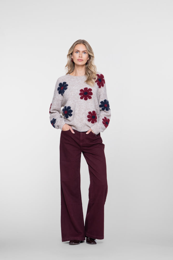 Jeans Wijde Pijp Bordeaux