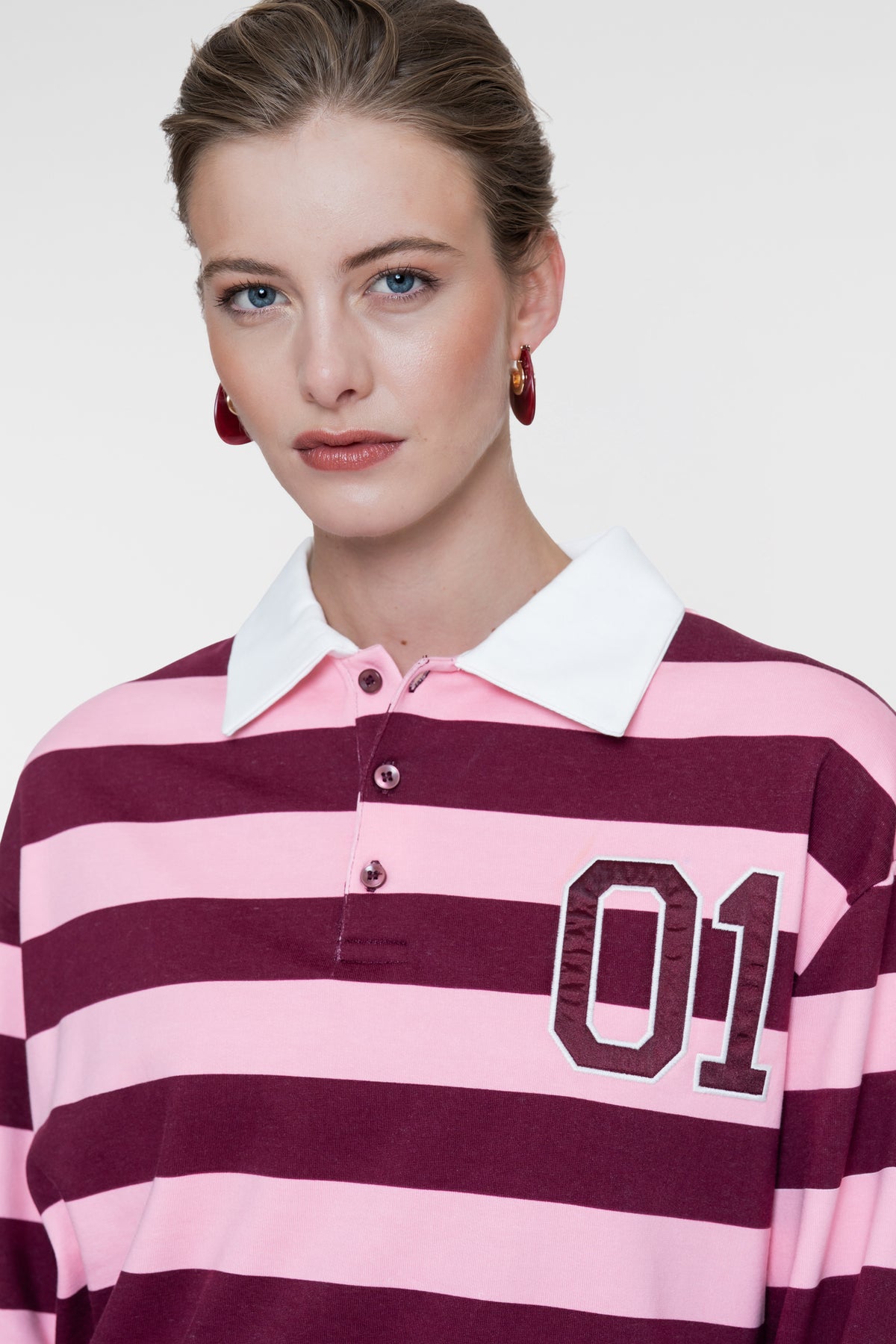 Rugbysweater Streep Bordeaux/Roze