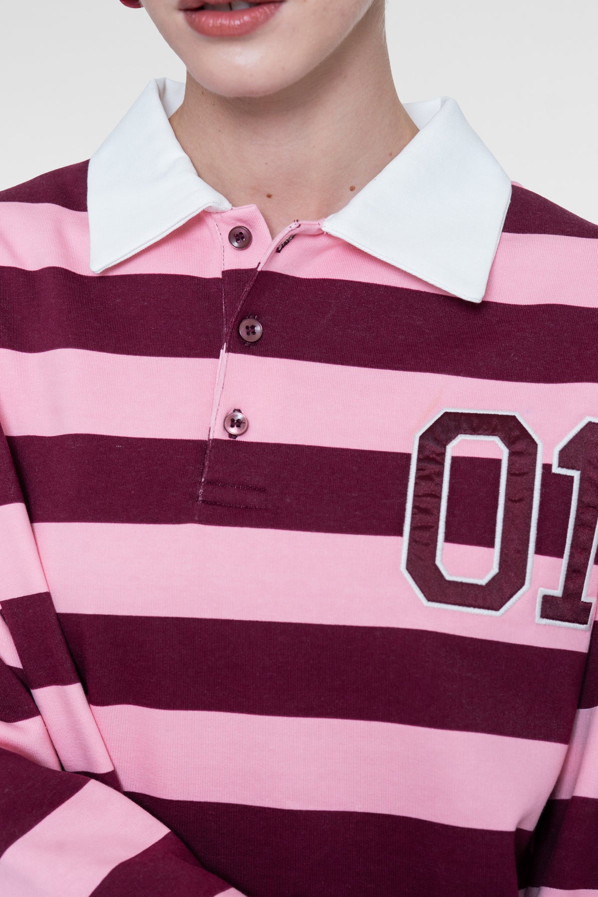 Rugbysweater Streep Bordeaux/Roze