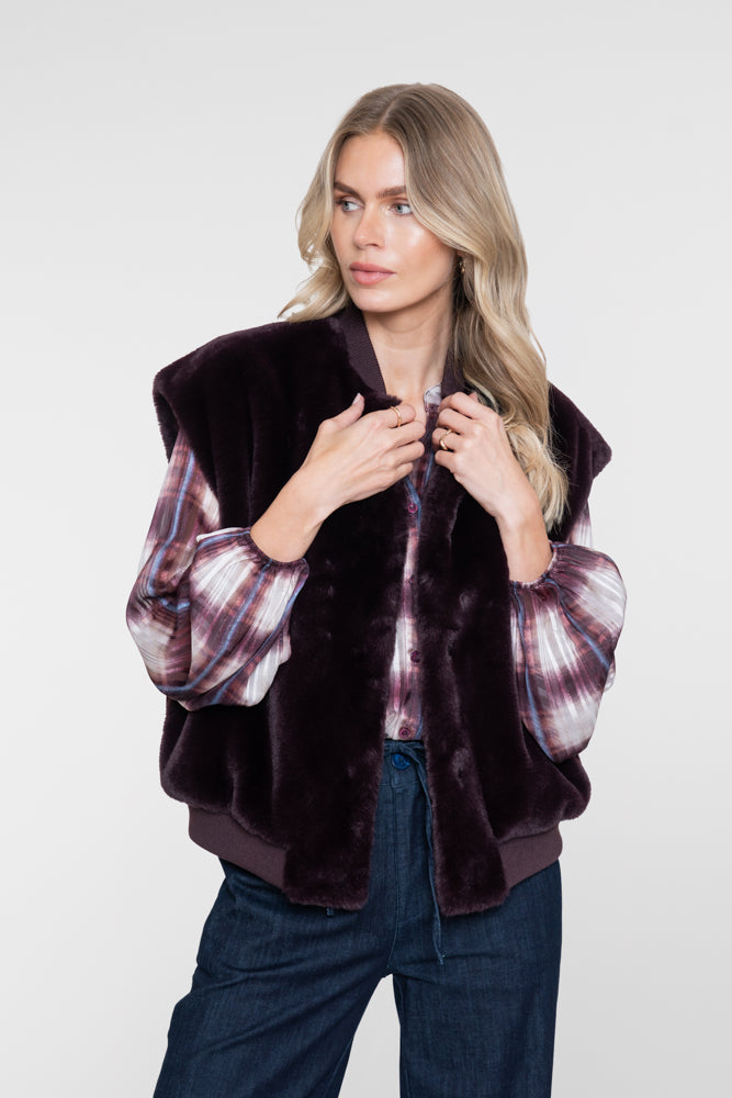 Gilet Fake Fur Bordeaux