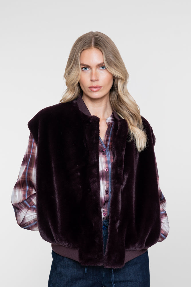 Gilet Fake Fur Bordeaux