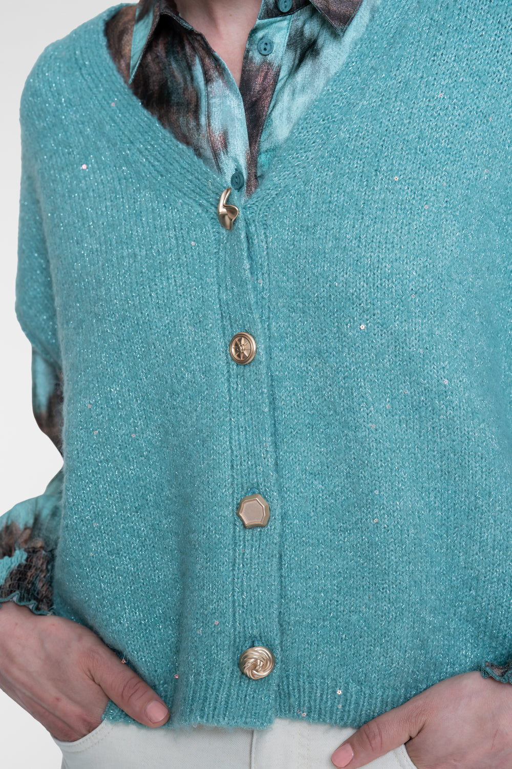 Gilet Sierknopen Aqua