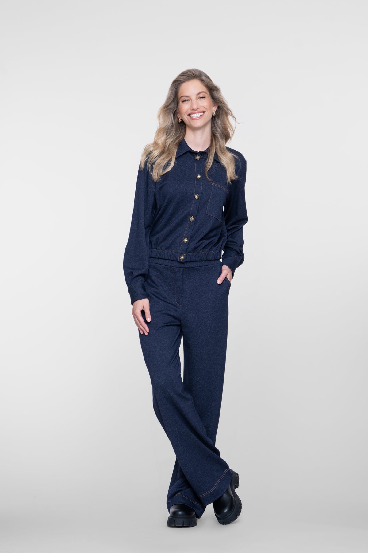 Broek Denimlook Donkerblauw