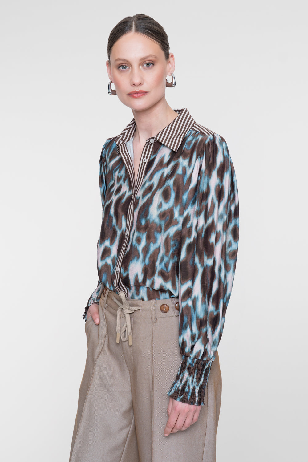 Blouse Luipaardprint Blauw/Bruin