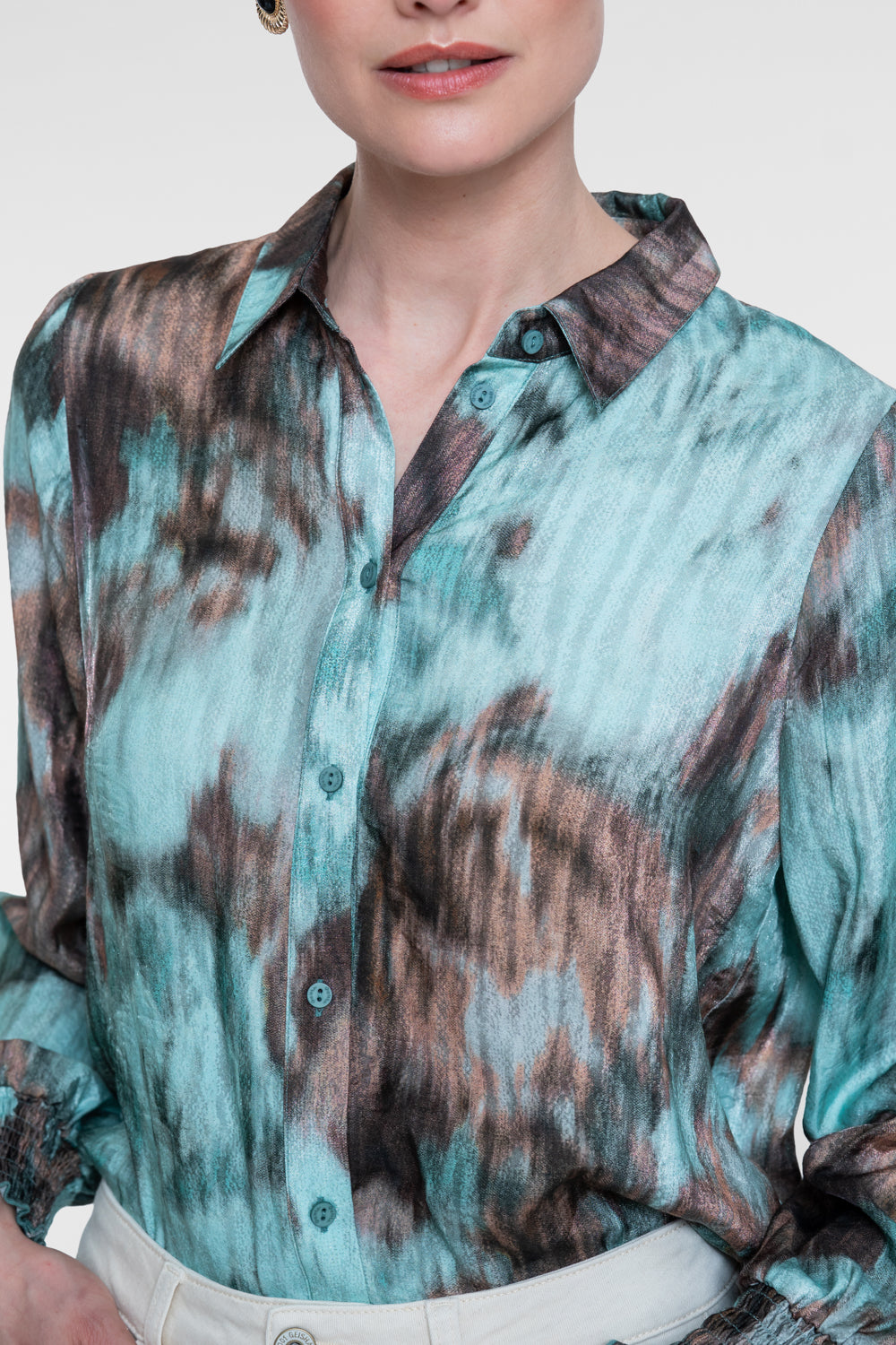 Blouse Aquarelprint Mint/Bruin