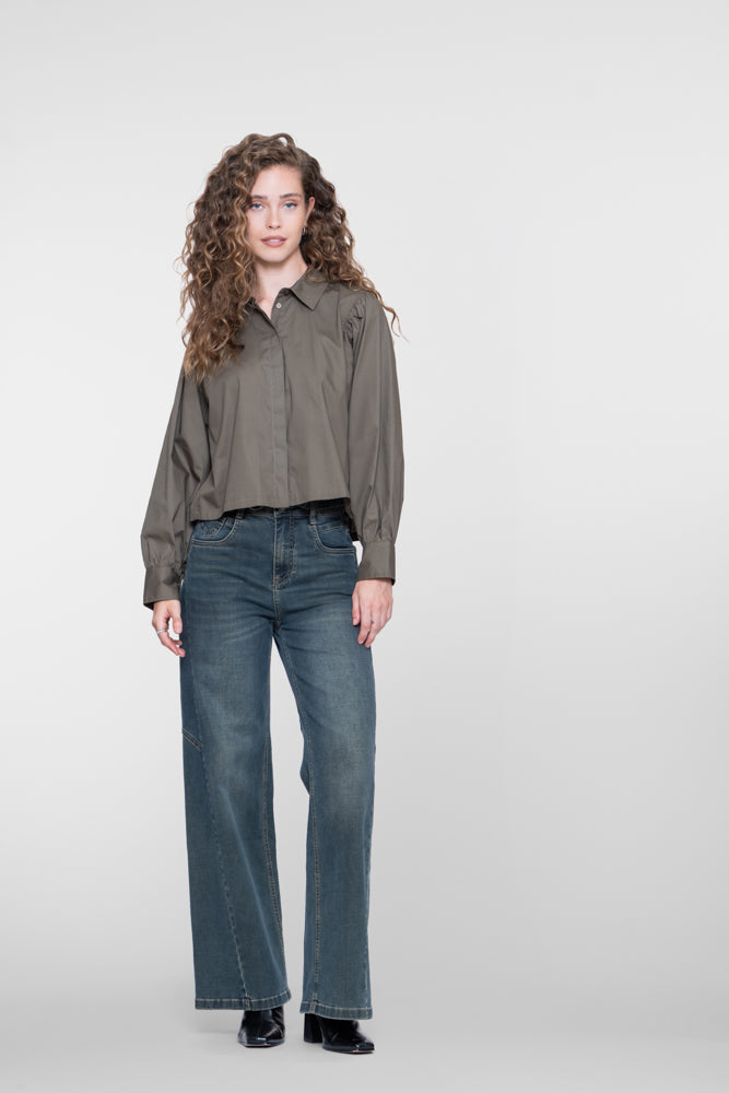 Blouse Plooirug Mosgroen