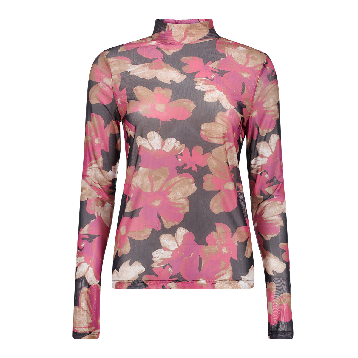 Top Mesh Bloemenprint Zwart/Roze