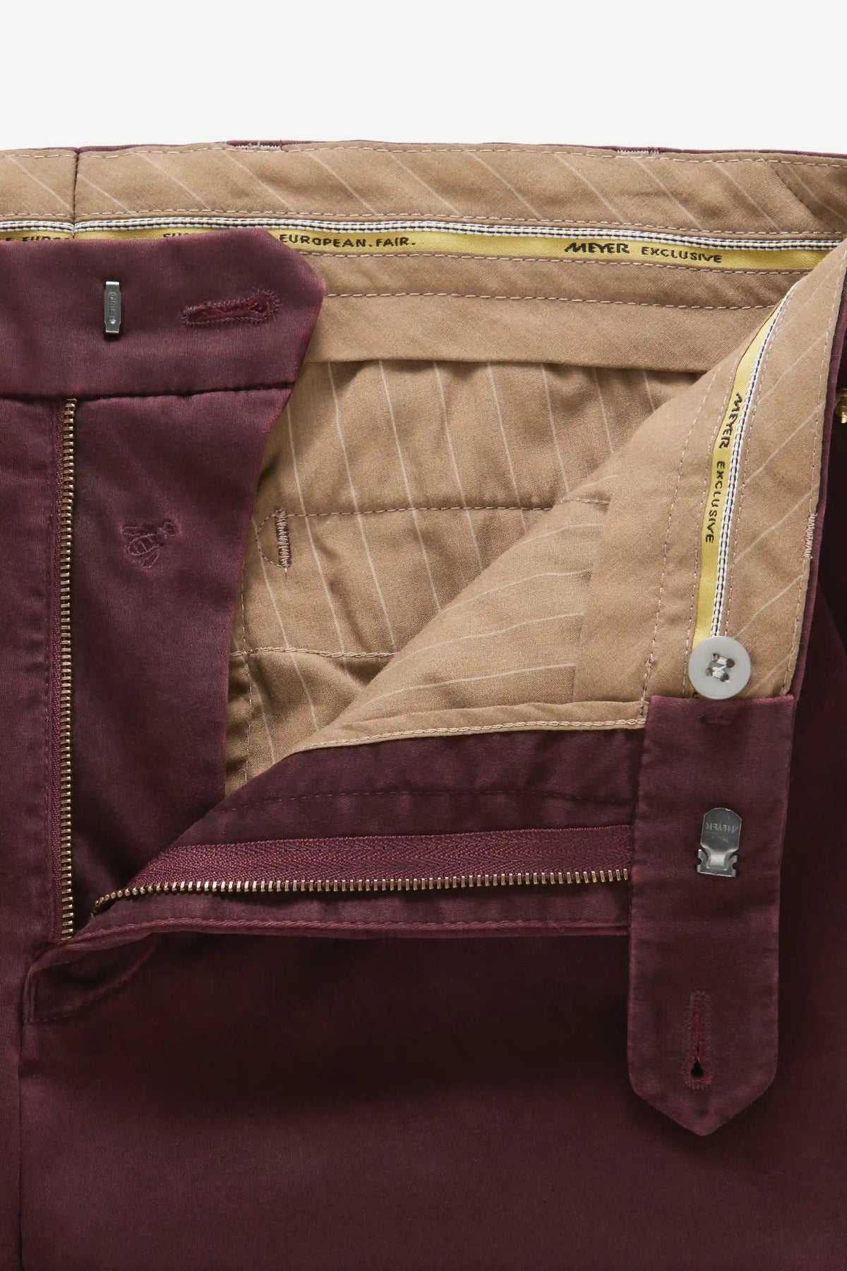 Meyer Bonn chino bordeaux – binnenkant met bonte zakvoering