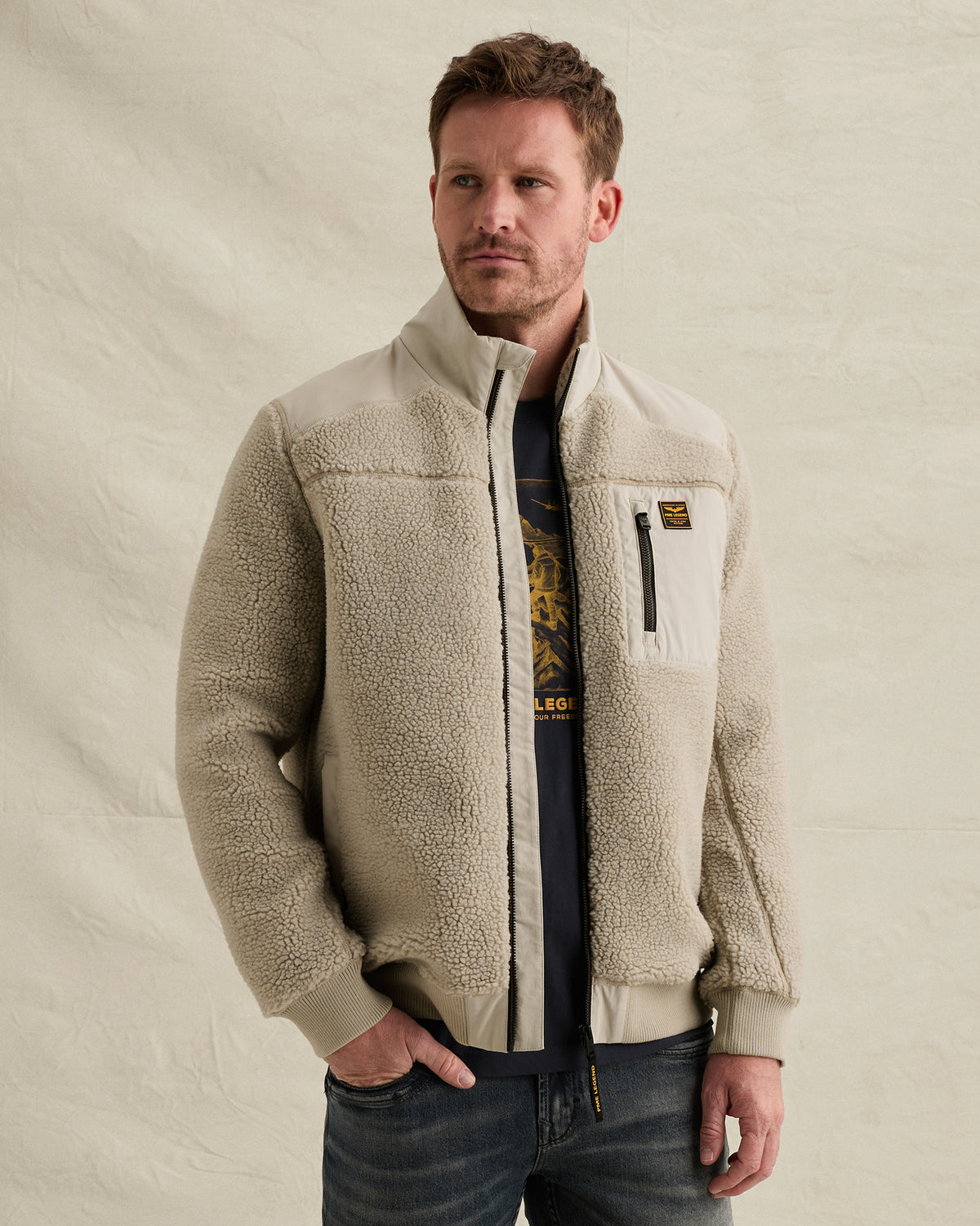 PME Legend jas grijs – Sherpa Hybrid Jacket vooraanzicht