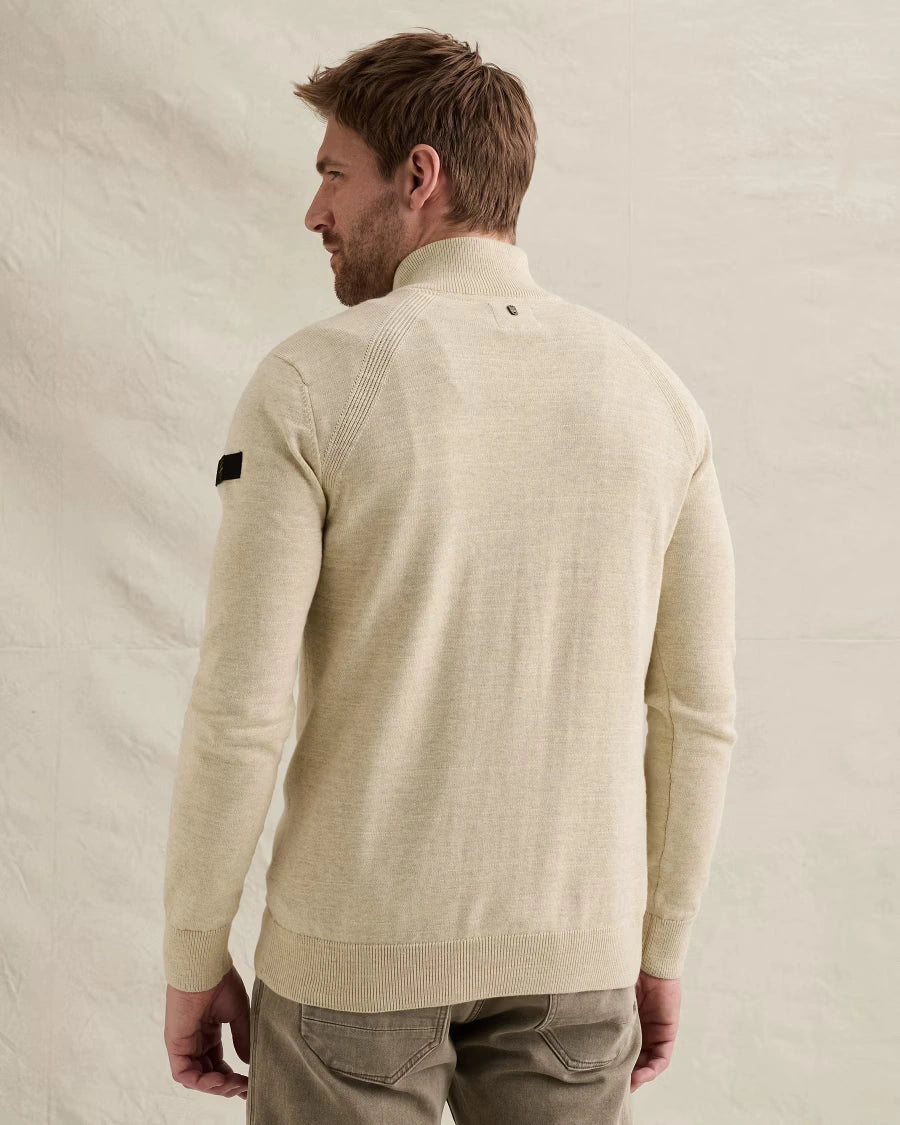 Half Zip Trui Ribstructuur Gebroken Wit