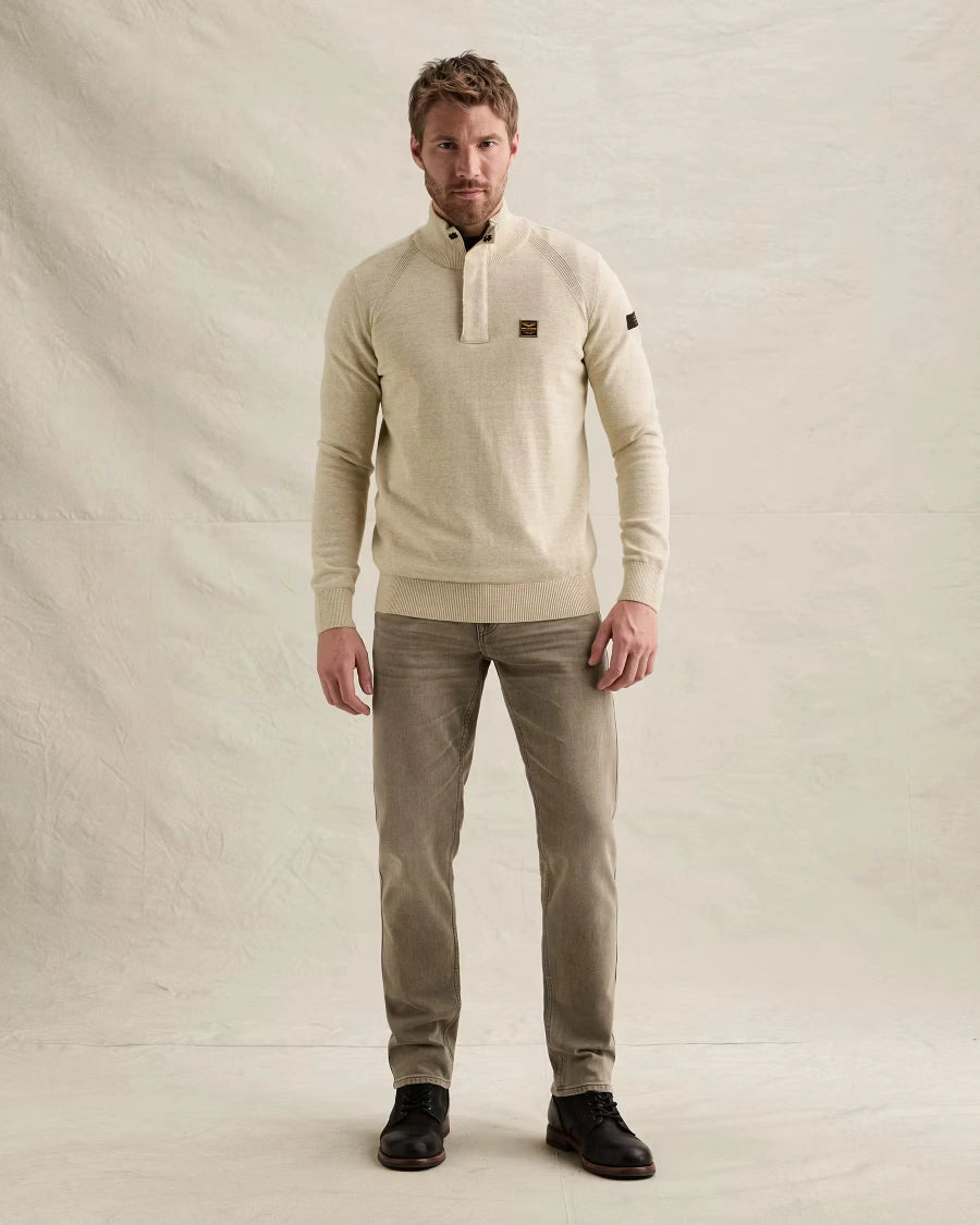 Half Zip Trui Ribstructuur Gebroken Wit